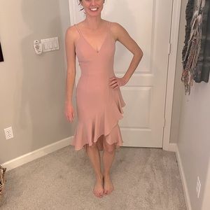 Spaghetti strap blush slight high low dress
